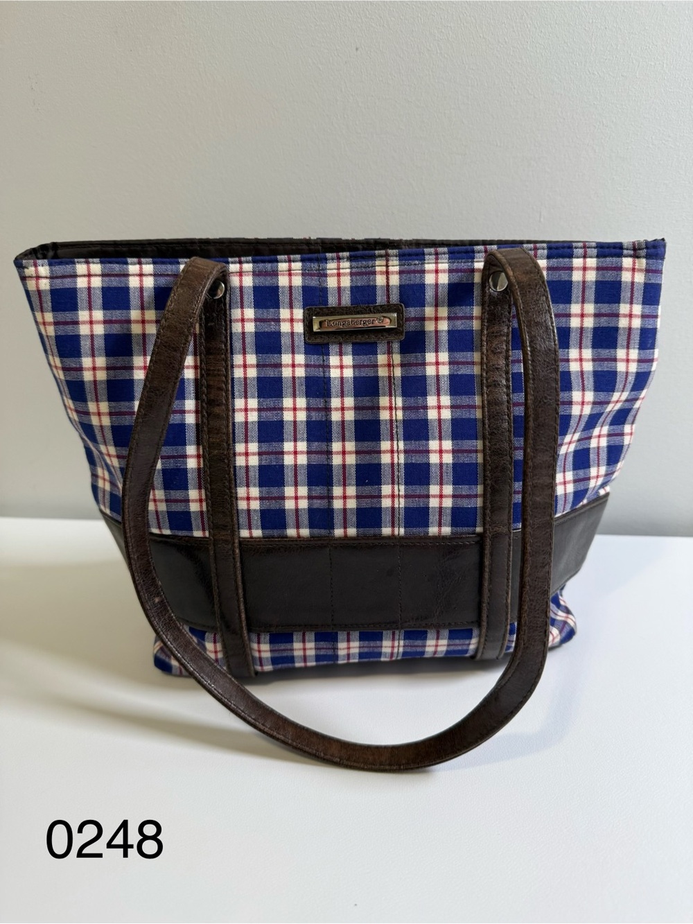 Longaberger Plaid Tote Purse Blue White Red